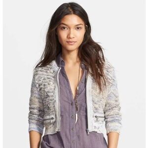 Free People Hearts Beep Zip Sweater Cardigan Women’s Raindrop Size Medium